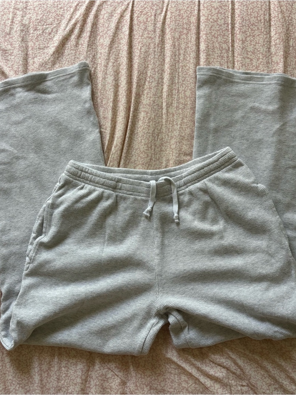 Brandy Melville Light Gray Waffle Wide Leg Lounge Pants